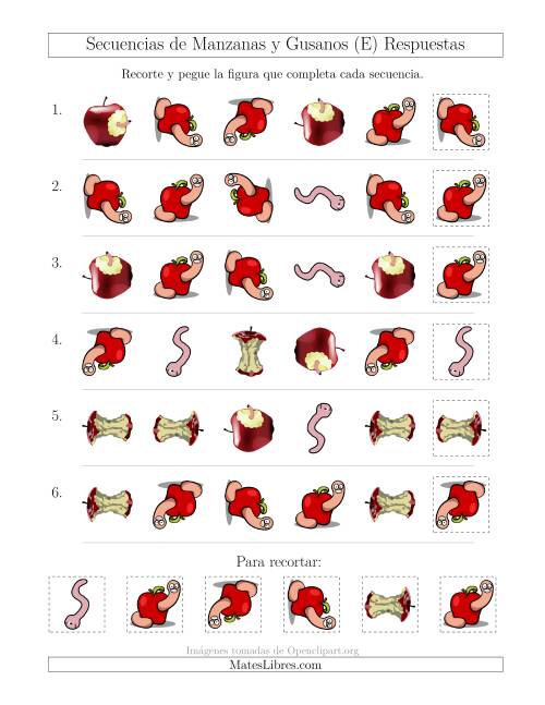 La hoja de ejercicios de Secuencias de Imágenes de Manzanas y Gusanos Cambiando los Atributos Forma y Rotación (E) Página 2