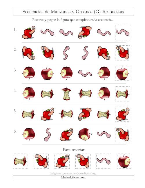 La hoja de ejercicios de Secuencias de Imágenes de Manzanas y Gusanos Cambiando los Atributos Forma y Rotación (G) Página 2