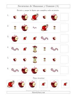 Secuencias de Imágenes de Manzanas y Gusanos Cambiando los Atributos Forma y Tamaño