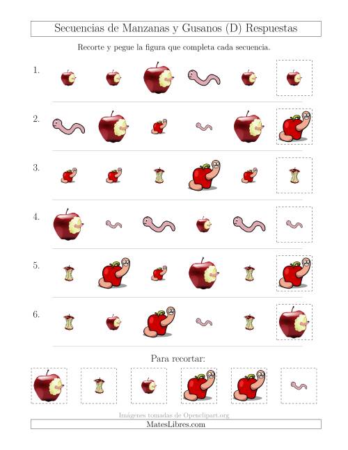 La hoja de ejercicios de Secuencias de Imágenes de Manzanas y Gusanos Cambiando los Atributos Forma y Tamaño (D) Página 2