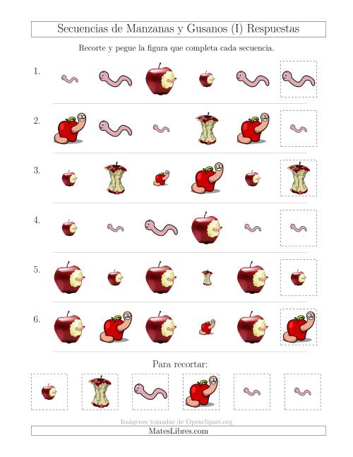 La hoja de ejercicios de Secuencias de Imágenes de Manzanas y Gusanos Cambiando los Atributos Forma y Tamaño (I) Página 2