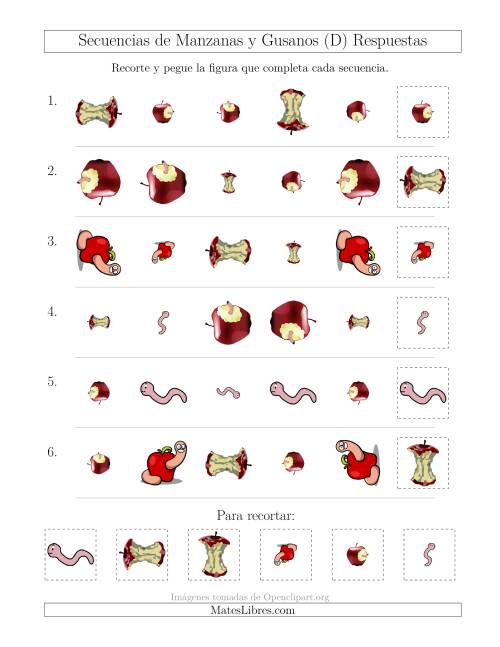 La hoja de ejercicios de Secuencias de Imágenes de Manzanas y Gusanos Cambiando los Atributos Forma, Tamaño y Rotación (D) Página 2