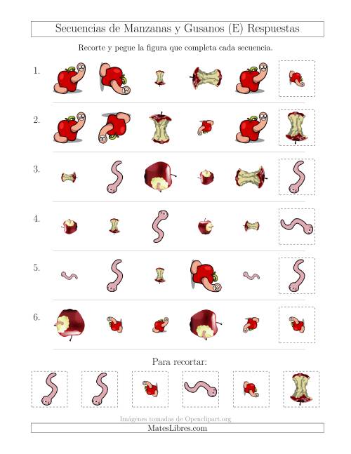 La hoja de ejercicios de Secuencias de Imágenes de Manzanas y Gusanos Cambiando los Atributos Forma, Tamaño y Rotación (E) Página 2