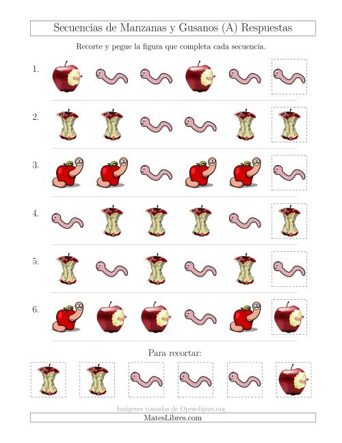 La hoja de ejercicios de Secuencias de Imágenes de Manzanas y Gusanos Cambiando el Atributo Forma (Todas) Página 2