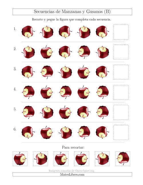 La hoja de ejercicios de Secuencias de Imágenes de Manzanas y Gusanos Cambiando el Atributo Rotación (B)