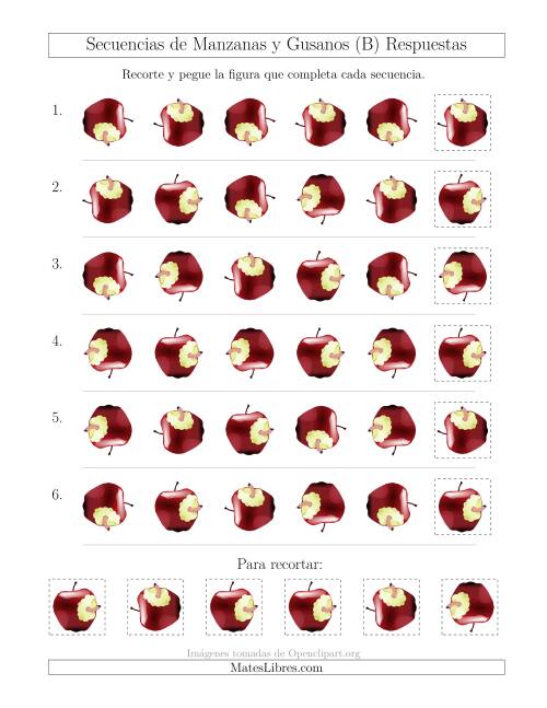 La hoja de ejercicios de Secuencias de Imágenes de Manzanas y Gusanos Cambiando el Atributo Rotación (B) Página 2