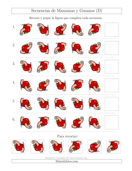 La hoja de ejercicios de Secuencias de Imágenes de Manzanas y Gusanos Cambiando el Atributo Rotación (D)