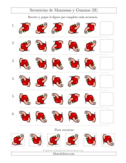 La hoja de ejercicios de Secuencias de Imágenes de Manzanas y Gusanos Cambiando el Atributo Rotación (H)