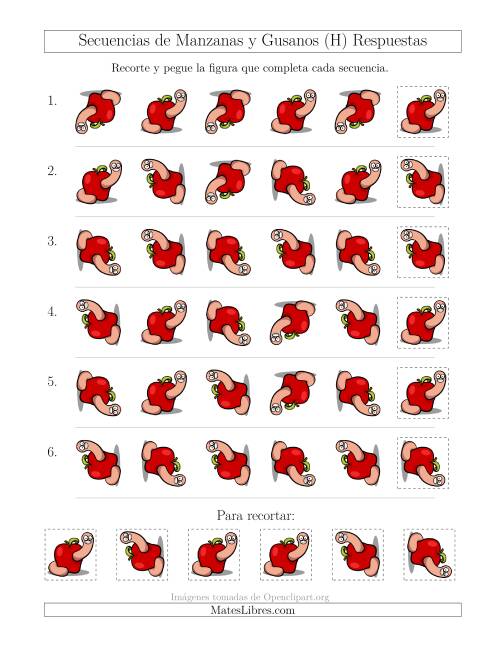 La hoja de ejercicios de Secuencias de Imágenes de Manzanas y Gusanos Cambiando el Atributo Rotación (H) Página 2