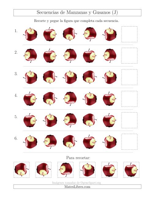 La hoja de ejercicios de Secuencias de Imágenes de Manzanas y Gusanos Cambiando el Atributo Rotación (J)