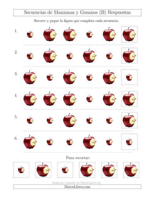 La hoja de ejercicios de Secuencias de Imágenes de Manzanas y Gusanos Cambiando el Atributo Tamaño (B) Página 2