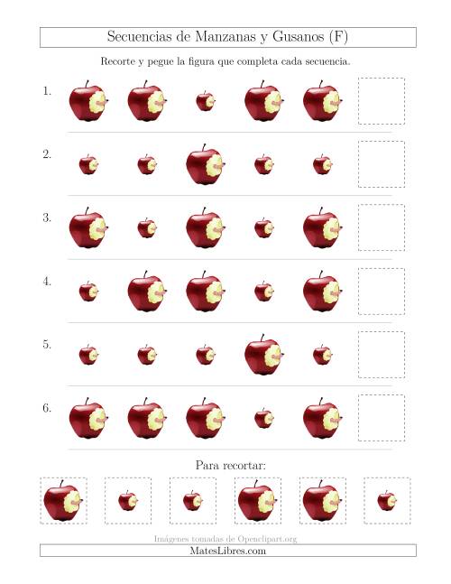 La hoja de ejercicios de Secuencias de Imágenes de Manzanas y Gusanos Cambiando el Atributo Tamaño (F)