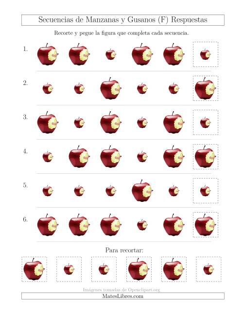 La hoja de ejercicios de Secuencias de Imágenes de Manzanas y Gusanos Cambiando el Atributo Tamaño (F) Página 2