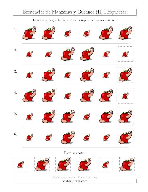 La hoja de ejercicios de Secuencias de Imágenes de Manzanas y Gusanos Cambiando el Atributo Tamaño (H) Página 2