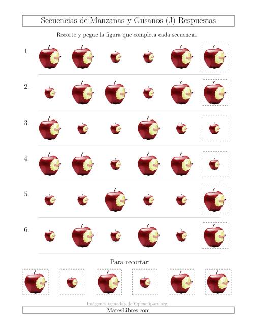 La hoja de ejercicios de Secuencias de Imágenes de Manzanas y Gusanos Cambiando el Atributo Tamaño (J) Página 2