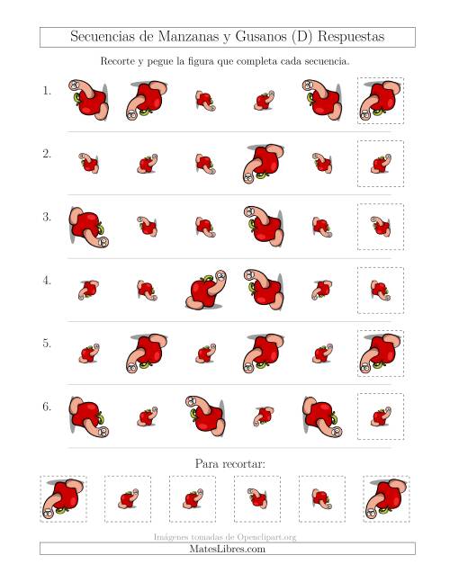 La hoja de ejercicios de Secuencias de Imágenes de Manzanas y Gusanos Cambiando los Atributos Tamaño y Rotación (D) Página 2