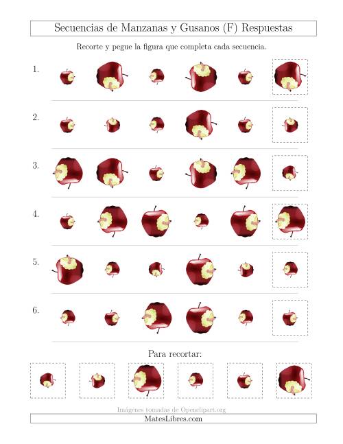 La hoja de ejercicios de Secuencias de Imágenes de Manzanas y Gusanos Cambiando los Atributos Tamaño y Rotación (F) Página 2