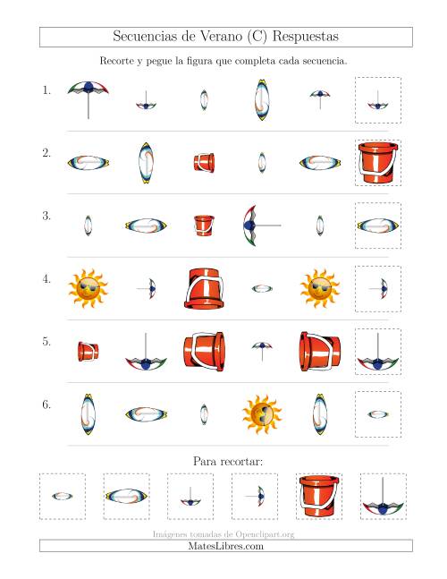 La hoja de ejercicios de Secuencias de Imágenes de Verano Cambiando los Atributos Forma, Tamaño y Rotación (C) Página 2