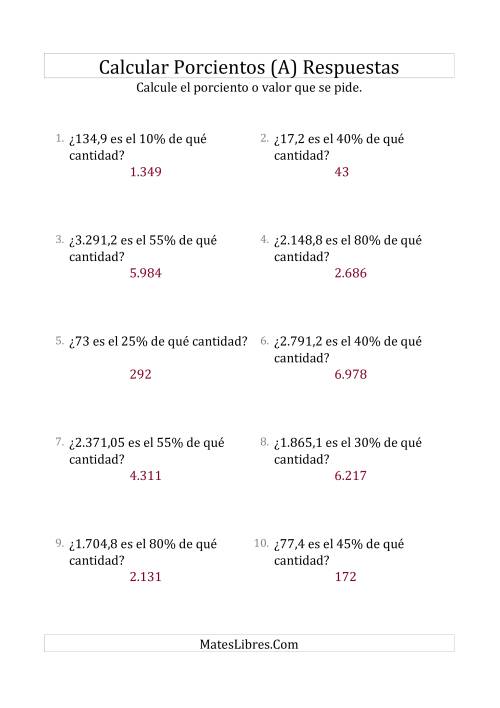 La hoja de ejercicios de Calcular la Cantidad Original (Decimales, Incrementos de 5%) (Todas) Página 2