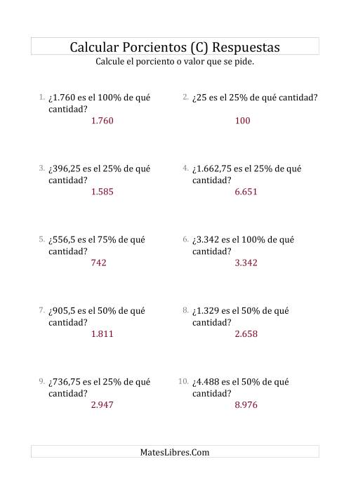 La hoja de ejercicios de Calcular la Cantidad Original (Decimales, Incrementos de 25%) (C) Página 2