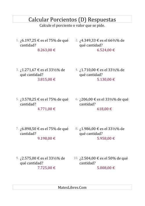 La hoja de ejercicios de Calcular la Cantidad Original de Dinero (Decimales, Incrementos de Porcientos Selectos) (D) Página 2