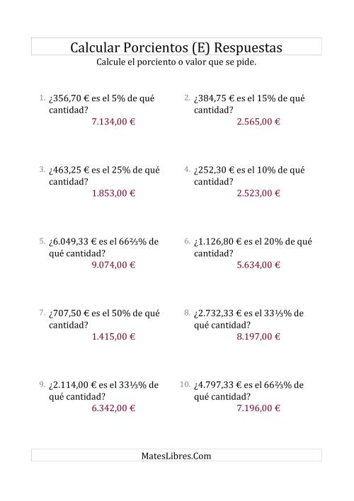 La hoja de ejercicios de Calcular la Cantidad Original de Dinero (Decimales, Incrementos de Porcientos Selectos) (E) Página 2