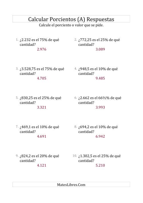 La hoja de ejercicios de Calcular la Cantidad Original (Decimales, Incrementos de Porcientos Selectos) (A) Página 2