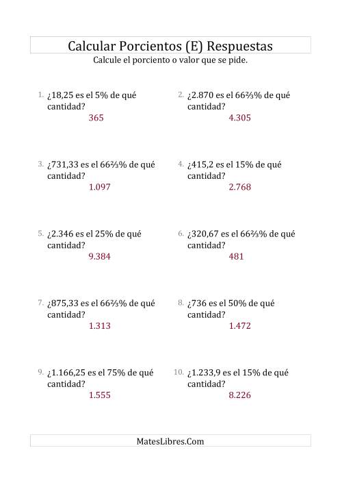 La hoja de ejercicios de Calcular la Cantidad Original (Decimales, Incrementos de Porcientos Selectos) (E) Página 2