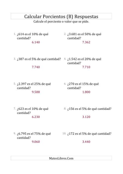 La hoja de ejercicios de Calcular la Cantidad Original (Enteros, Incrementos de Porcientos Selectos) (B) Página 2