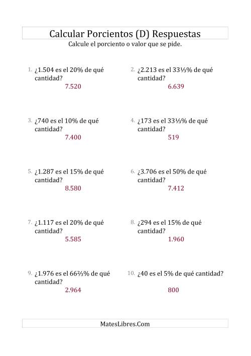 La hoja de ejercicios de Calcular la Cantidad Original (Enteros, Incrementos de Porcientos Selectos) (D) Página 2