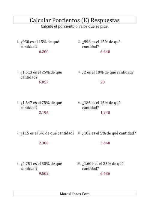 La hoja de ejercicios de Calcular la Cantidad Original (Enteros, Incrementos de Porcientos Selectos) (E) Página 2
