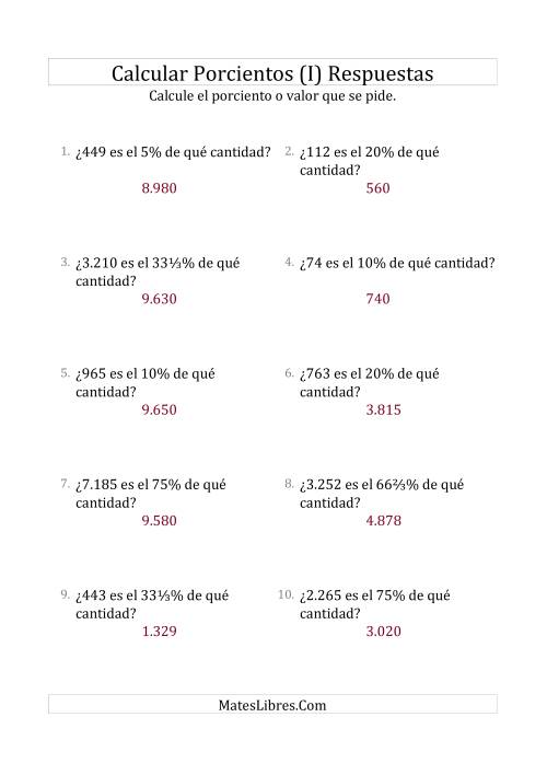 La hoja de ejercicios de Calcular la Cantidad Original (Enteros, Incrementos de Porcientos Selectos) (I) Página 2