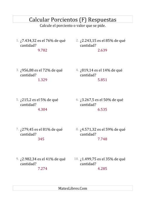 La hoja de ejercicios de Calcular la Cantidad Original (Decimales, Incrementos entre 1% y 99%) (F) Página 2