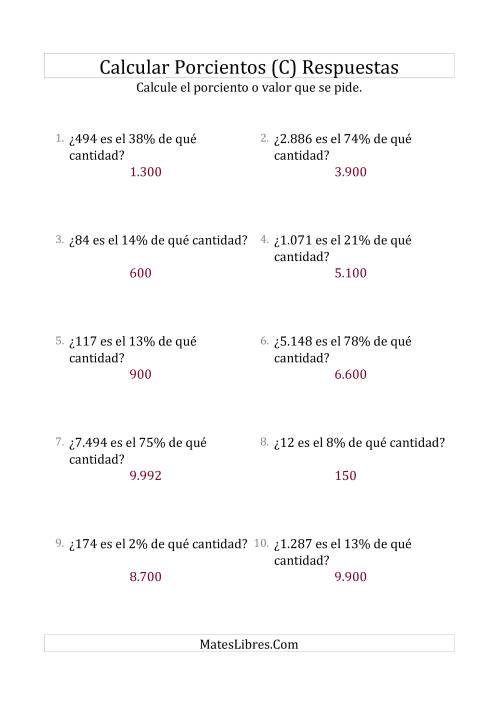 La hoja de ejercicios de Calcular la Cantidad Original (Enteros, Incrementos entre 1% y 99%) (C) Página 2