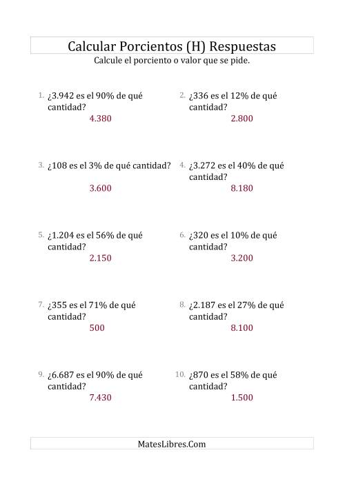 La hoja de ejercicios de Calcular la Cantidad Original (Enteros, Incrementos entre 1% y 99%) (H) Página 2