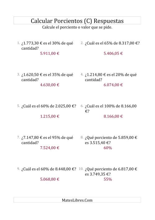 La hoja de ejercicios de Cálculos Mixtos de Porcientos con Dinero (Decimales, Incrementos de 5%) (C) Página 2
