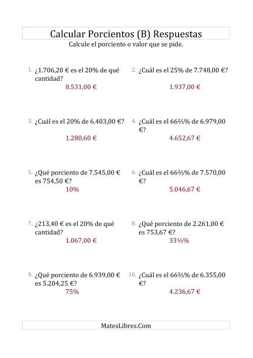 La hoja de ejercicios de Cálculos Mixtos de Porcientos con Dinero (Decimales, Incrementos de Porcientos Selectos) (B) Página 2