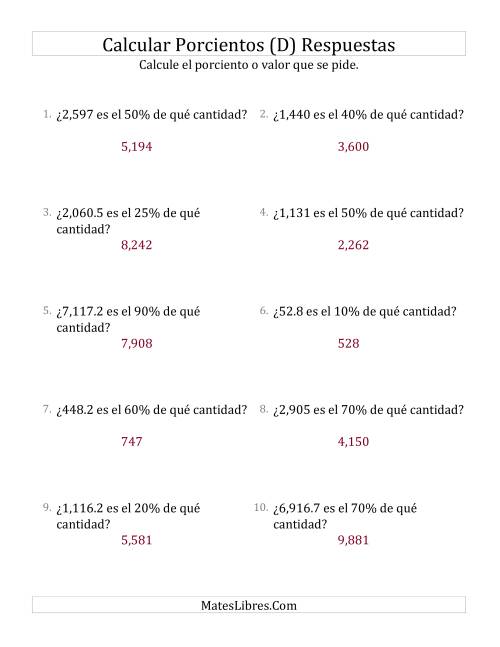 La hoja de ejercicios de Calcular la Cantidad Original (Decimales, Incrementos de 5%) (D) Página 2