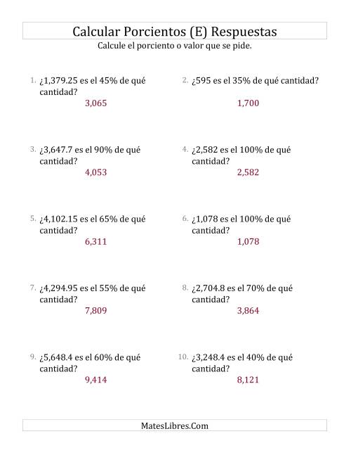 La hoja de ejercicios de Calcular la Cantidad Original (Decimales, Incrementos de 5%) (E) Página 2