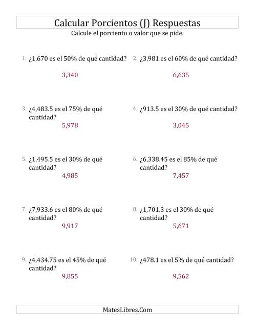 La hoja de ejercicios de Calcular la Cantidad Original (Decimales, Incrementos de 5%) (J) Página 2