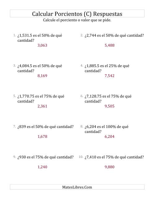 La hoja de ejercicios de Calcular la Cantidad Original (Decimales, Incrementos de 25%) (C) Página 2