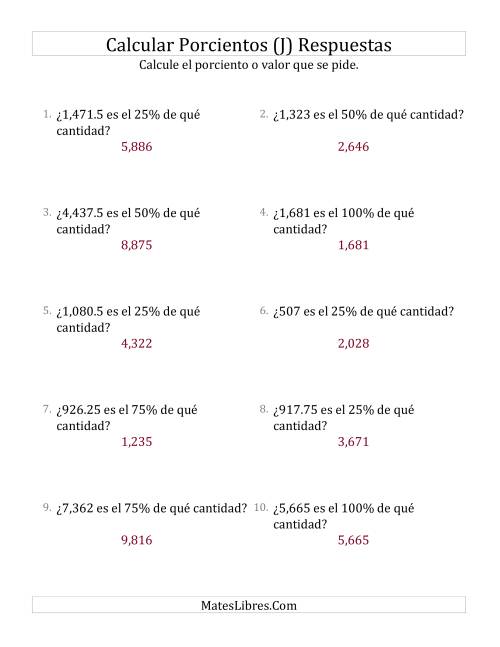 La hoja de ejercicios de Calcular la Cantidad Original (Decimales, Incrementos de 25%) (J) Página 2
