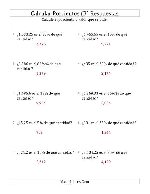 La hoja de ejercicios de Calcular la Cantidad Original (Decimales, Incrementos de Porcientos Selectos) (B) Página 2