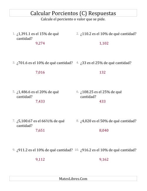 La hoja de ejercicios de Calcular la Cantidad Original (Decimales, Incrementos de Porcientos Selectos) (C) Página 2