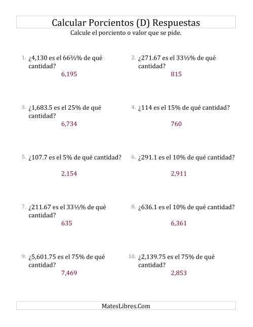 La hoja de ejercicios de Calcular la Cantidad Original (Decimales, Incrementos de Porcientos Selectos) (D) Página 2