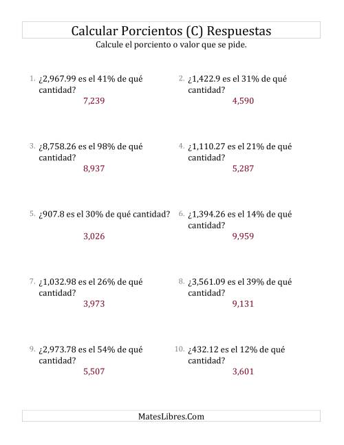 La hoja de ejercicios de Calcular la Cantidad Original (Decimales, Incrementos entre 1% y 99%) (C) Página 2