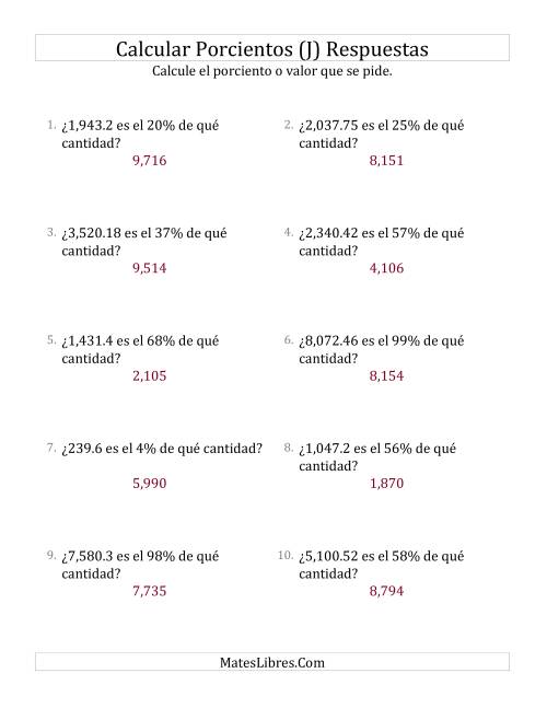 La hoja de ejercicios de Calcular la Cantidad Original (Decimales, Incrementos entre 1% y 99%) (J) Página 2
