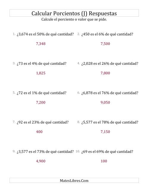 La hoja de ejercicios de Calcular la Cantidad Original (Enteros, Incrementos entre 1% y 99%) (J) Página 2
