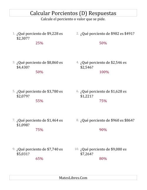 La hoja de ejercicios de Calcular el Tanto Por Ciento de Dinero (Enteros, Incrementos de 5%) (D) Página 2