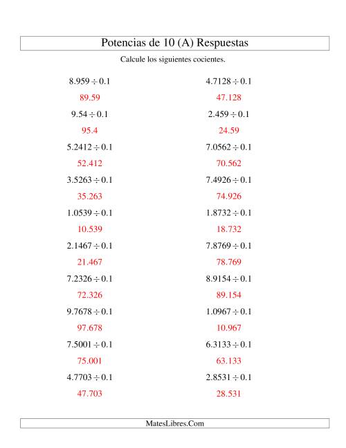 La hoja de ejercicios de Dividir Decimales por Potencias Negativas de 10 (Estándar) (A) Página 2
